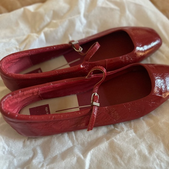 Dolce Vita Red Mary Jane Ballet Flats with embellished bucklet - Picture 4 of 6